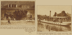 872264 Collage van 2 foto's betreffende de boottocht over de Vecht, georganiseerd voor de leden van de Bond van Hotel-, ...